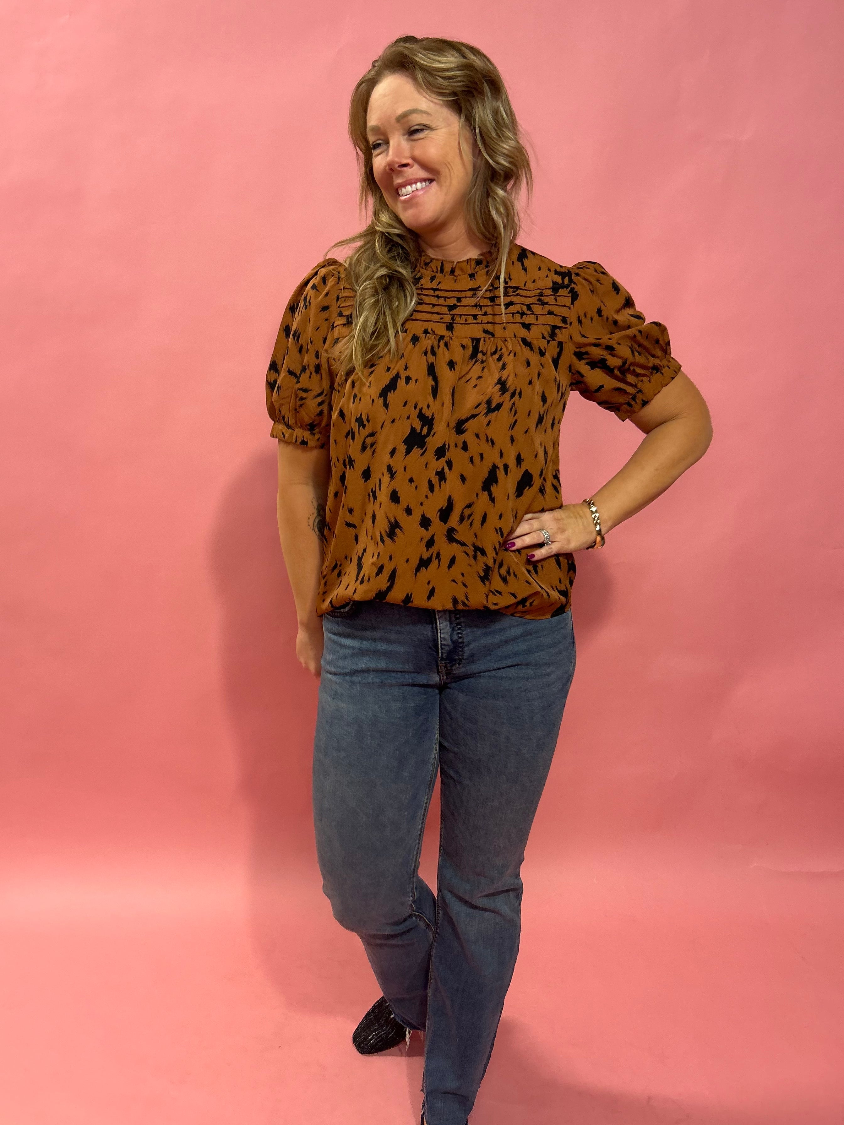 The Effortless Charm Cheetah Print Puff Sleeve Blouse