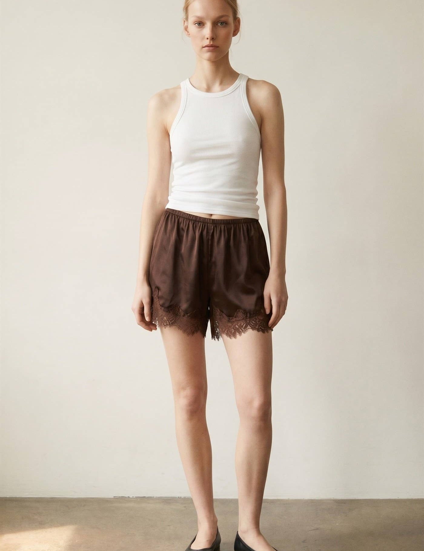 The Elevated Everyday Satin Shorts in Brown