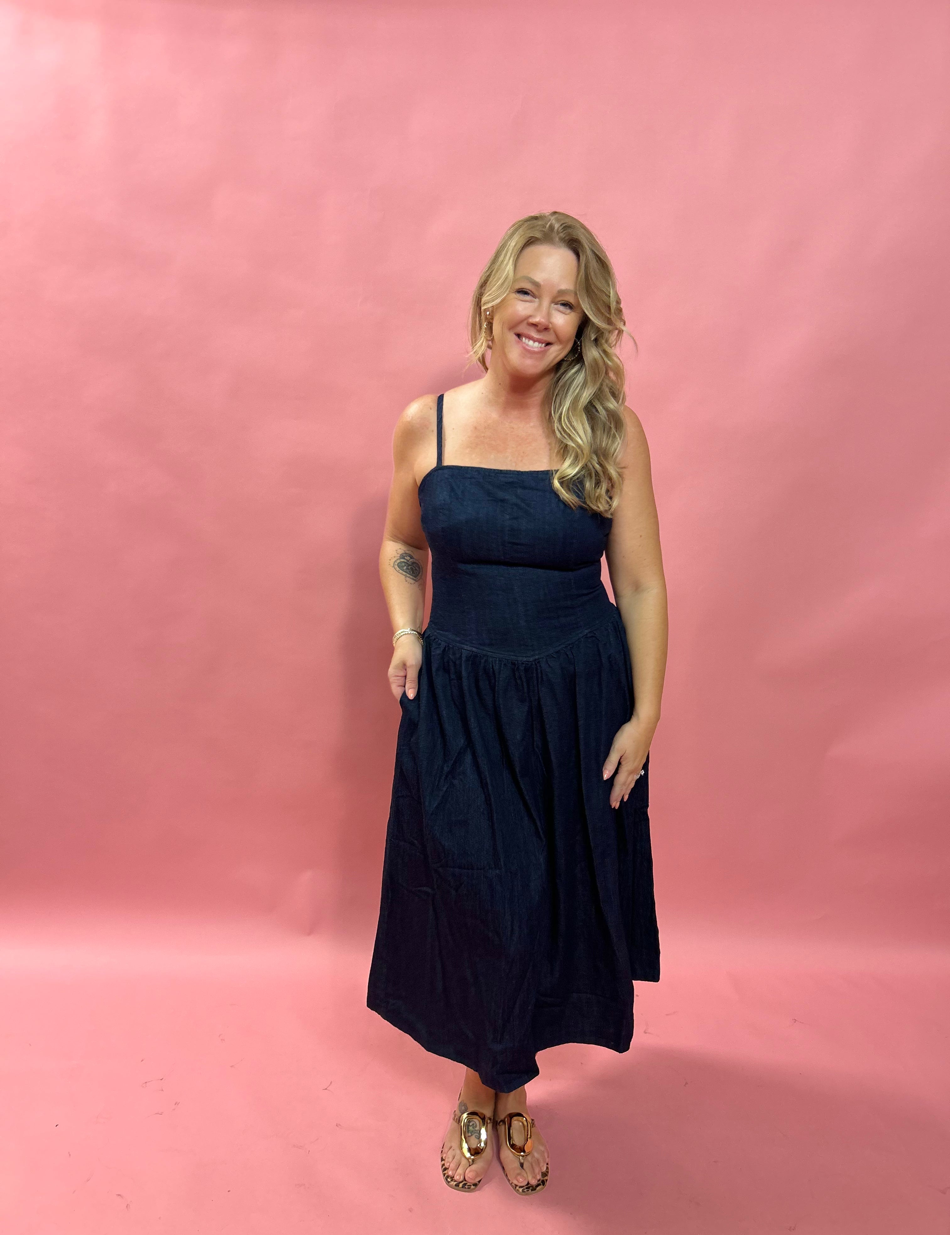 The Emerson Midi Pointed Waist Denim Dress