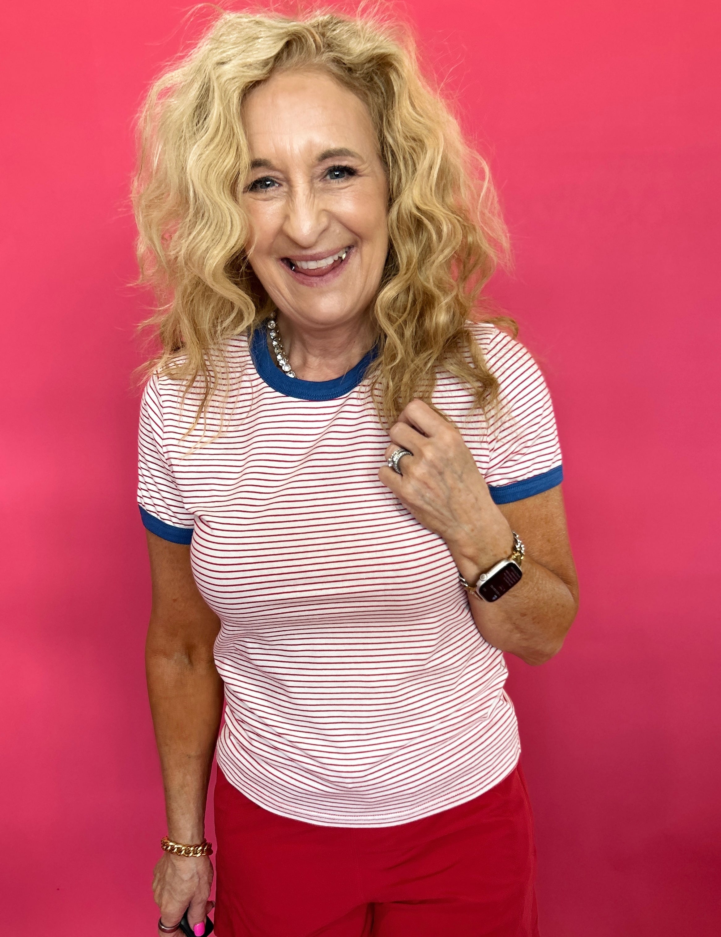 The Everyday Contrast Stripe Tee in Red - Shabby 2 Chic Boutiques