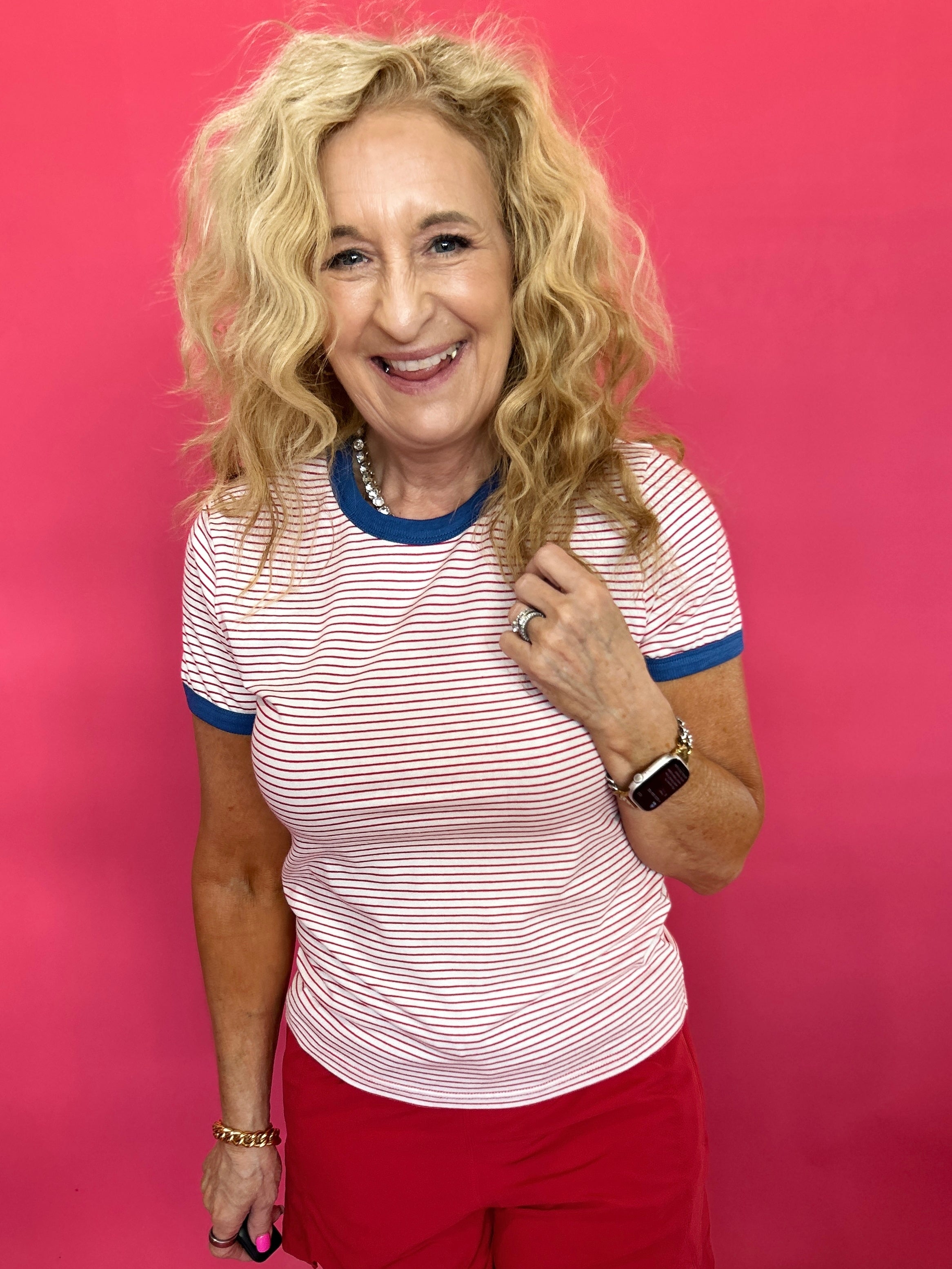 The Everyday Contrast Stripe Tee in Red - Shabby 2 Chic Boutiques