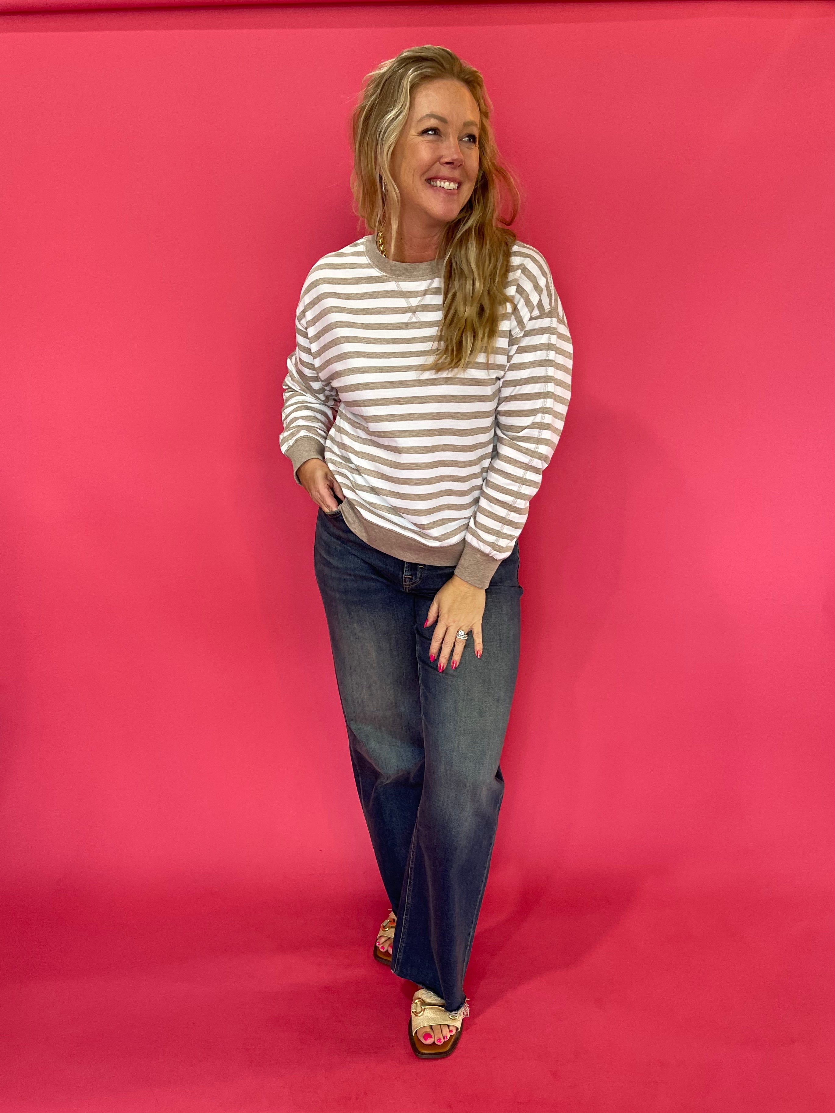The Everyday Striped Crew in Heather Brown