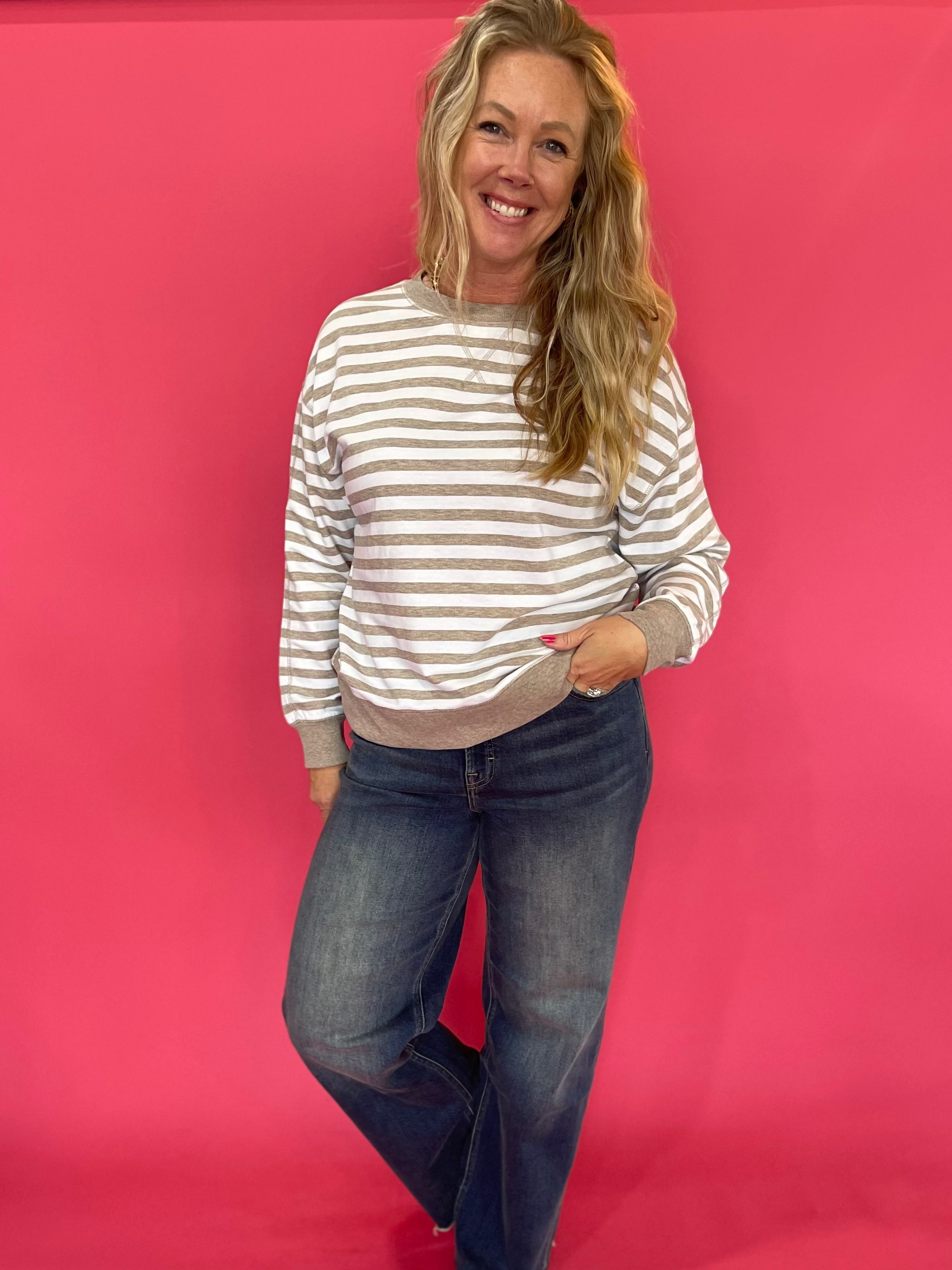 The Everyday Striped Crew in Heather Brown