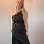The Goddess Draped One-Shoulder Dress in Black