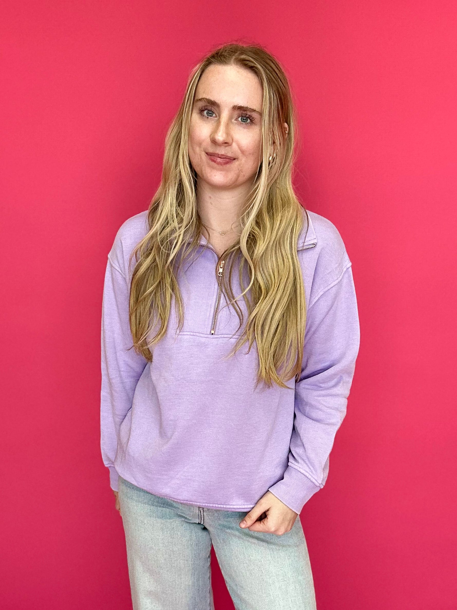 The Isabella Half-Zip Sweatshirt in Purple - Shabby 2 Chic Boutiques