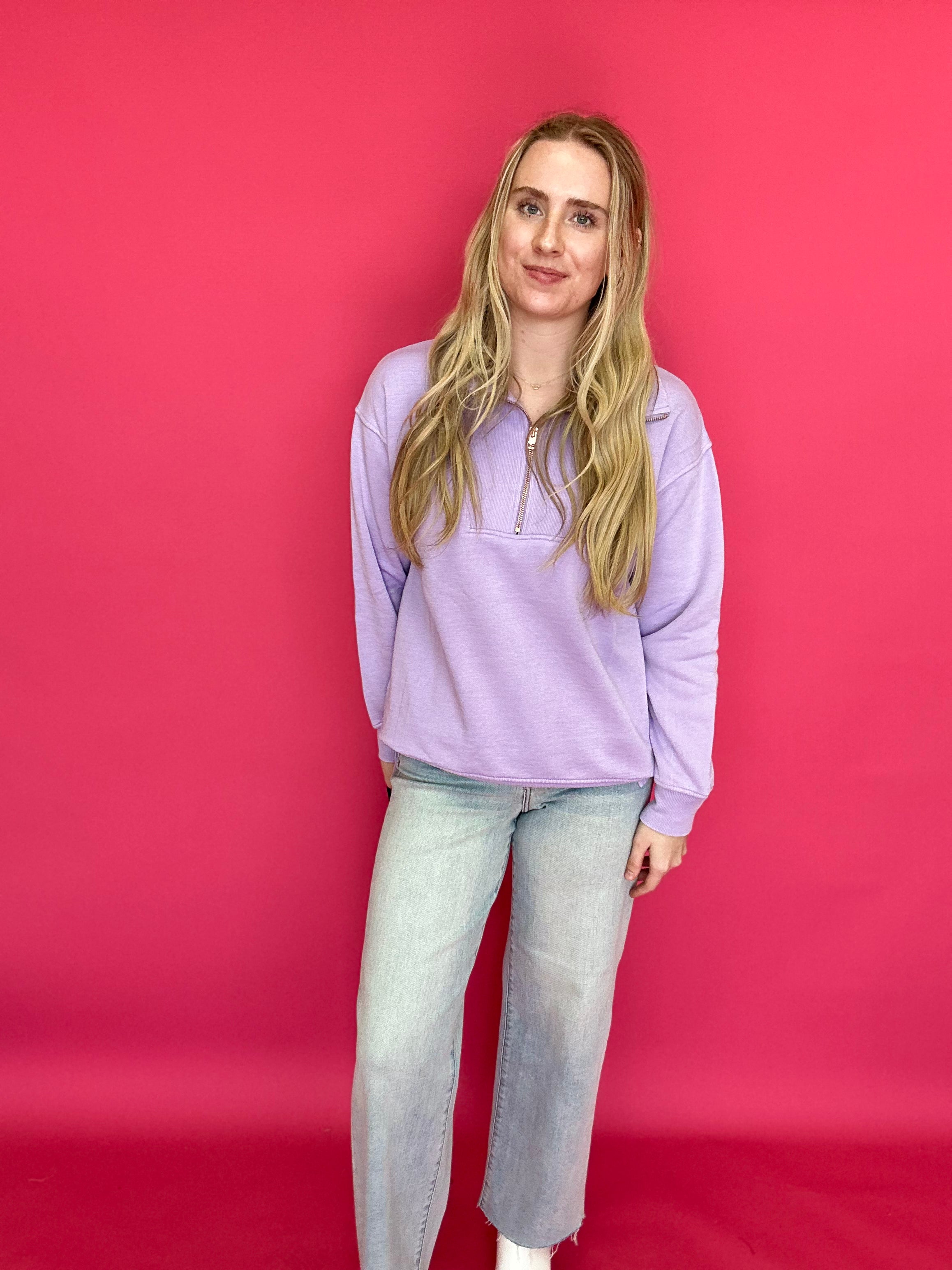 The Isabella Half-Zip Sweatshirt in Purple - Shabby 2 Chic Boutiques