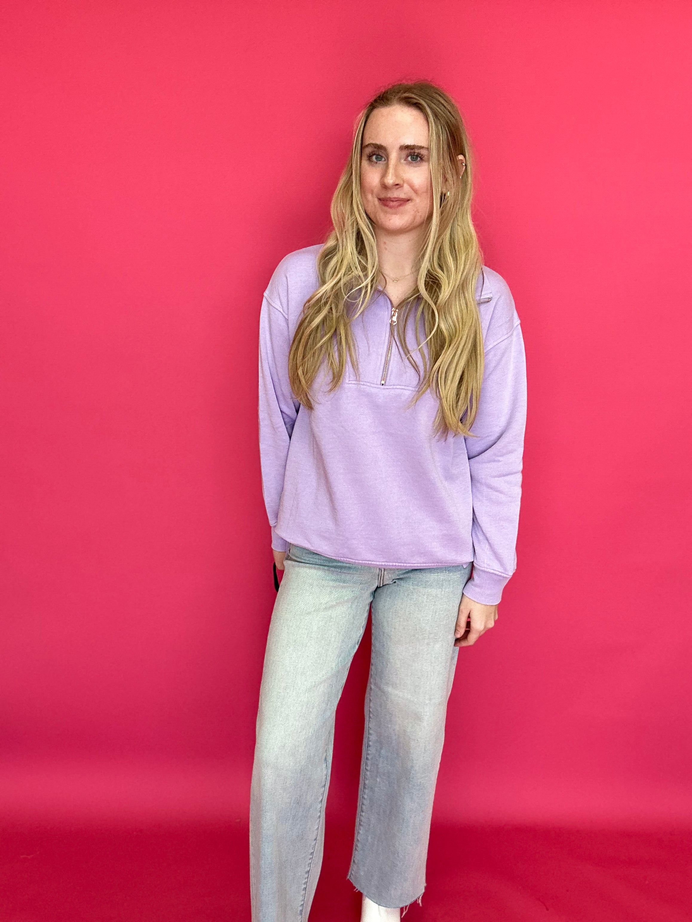 The Isabella Half-Zip Sweatshirt in Purple - Shabby 2 Chic Boutiques