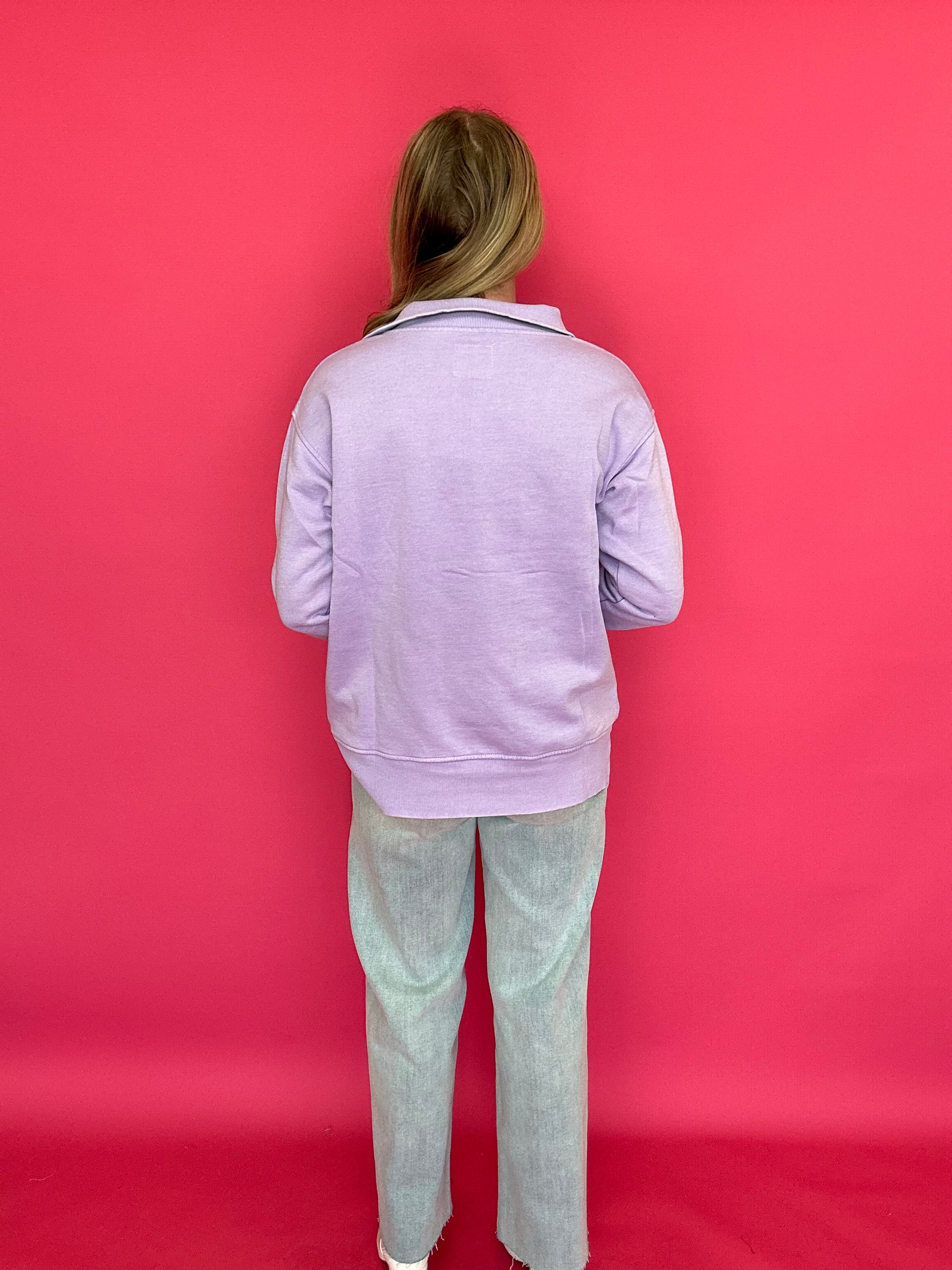 The Isabella Half-Zip Sweatshirt in Purple - Shabby 2 Chic Boutiques