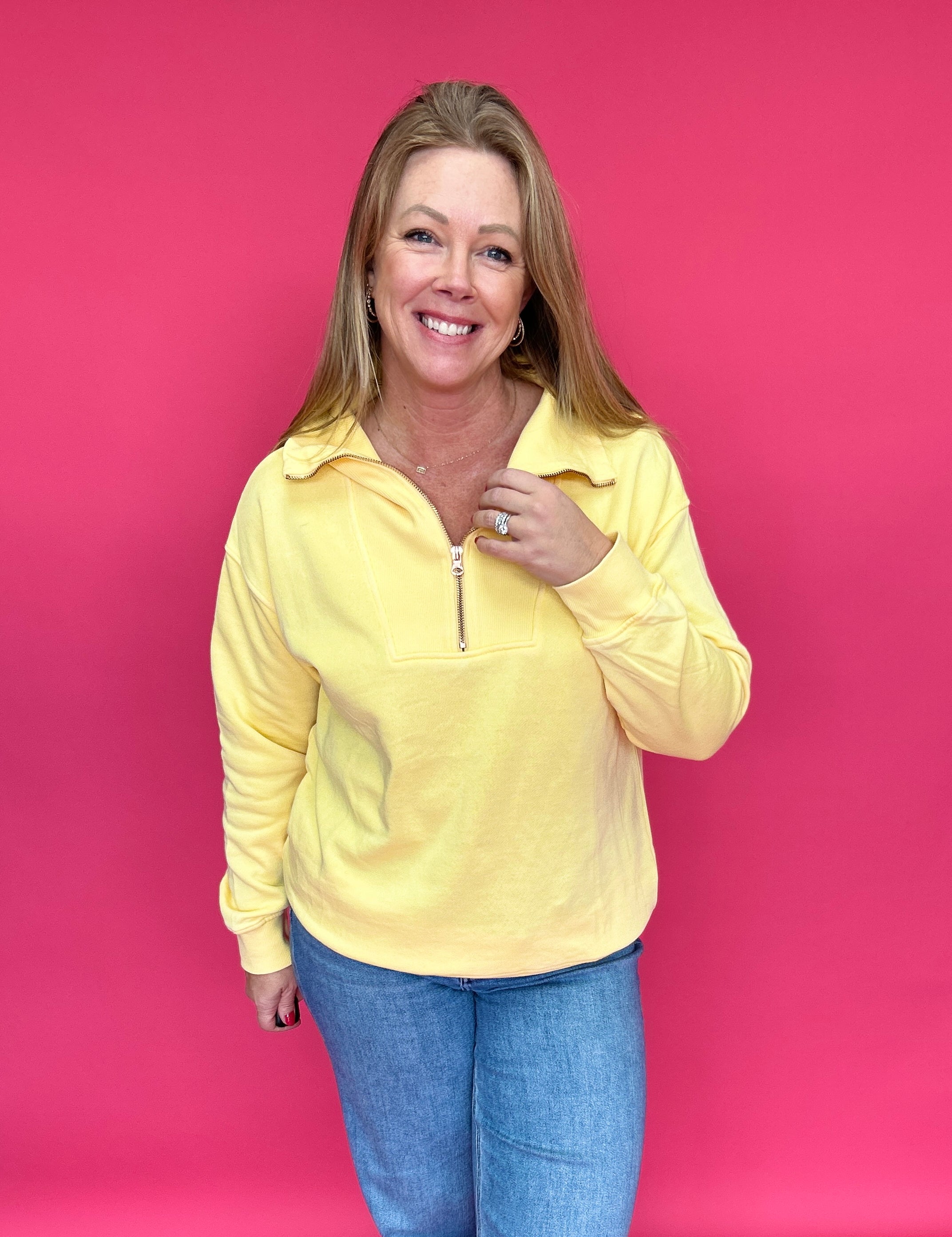 The Isabella Half-Zip Sweatshirt in Yellow - Shabby 2 Chic Boutiques