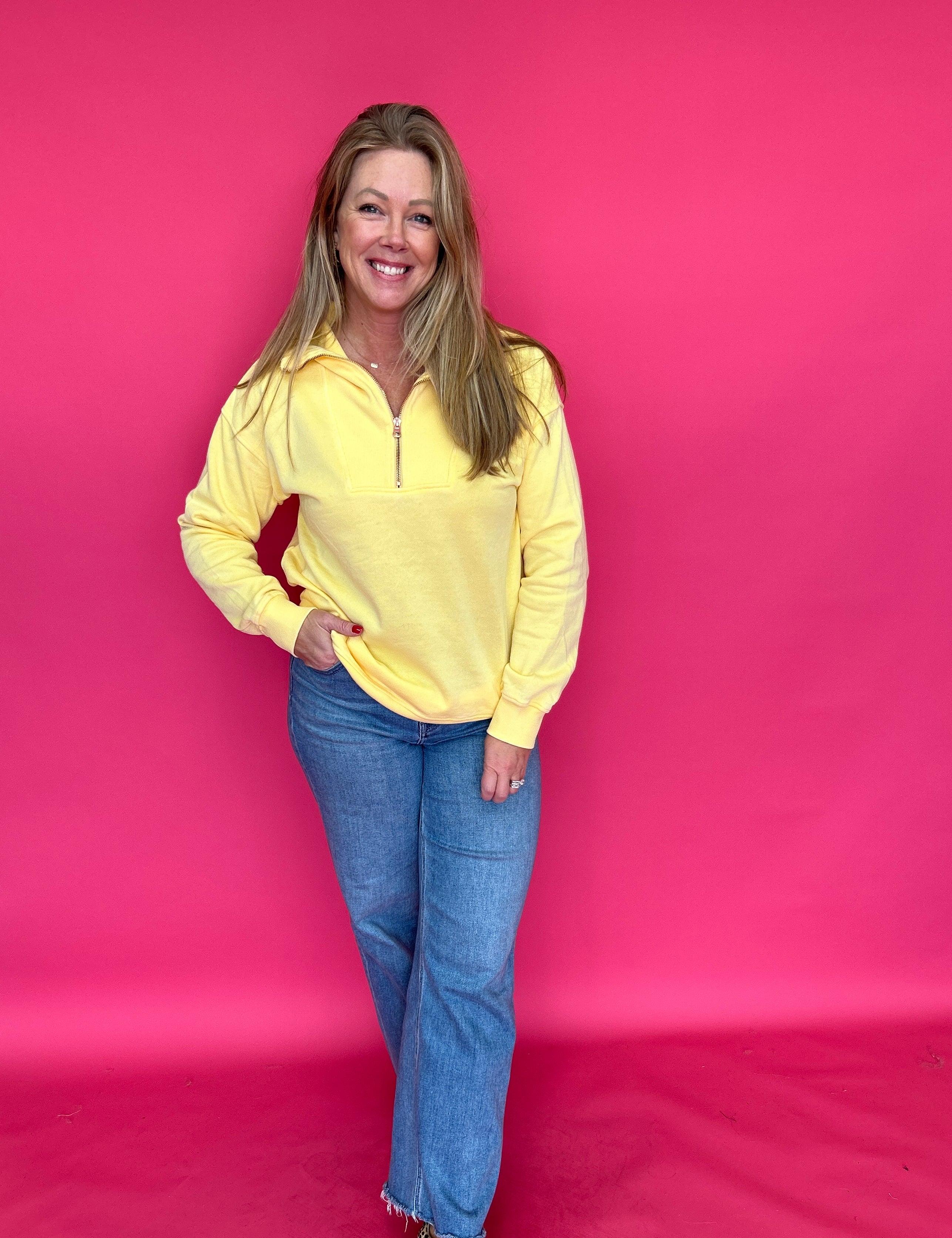 The Isabella Half-Zip Sweatshirt in Yellow - Shabby 2 Chic Boutiques