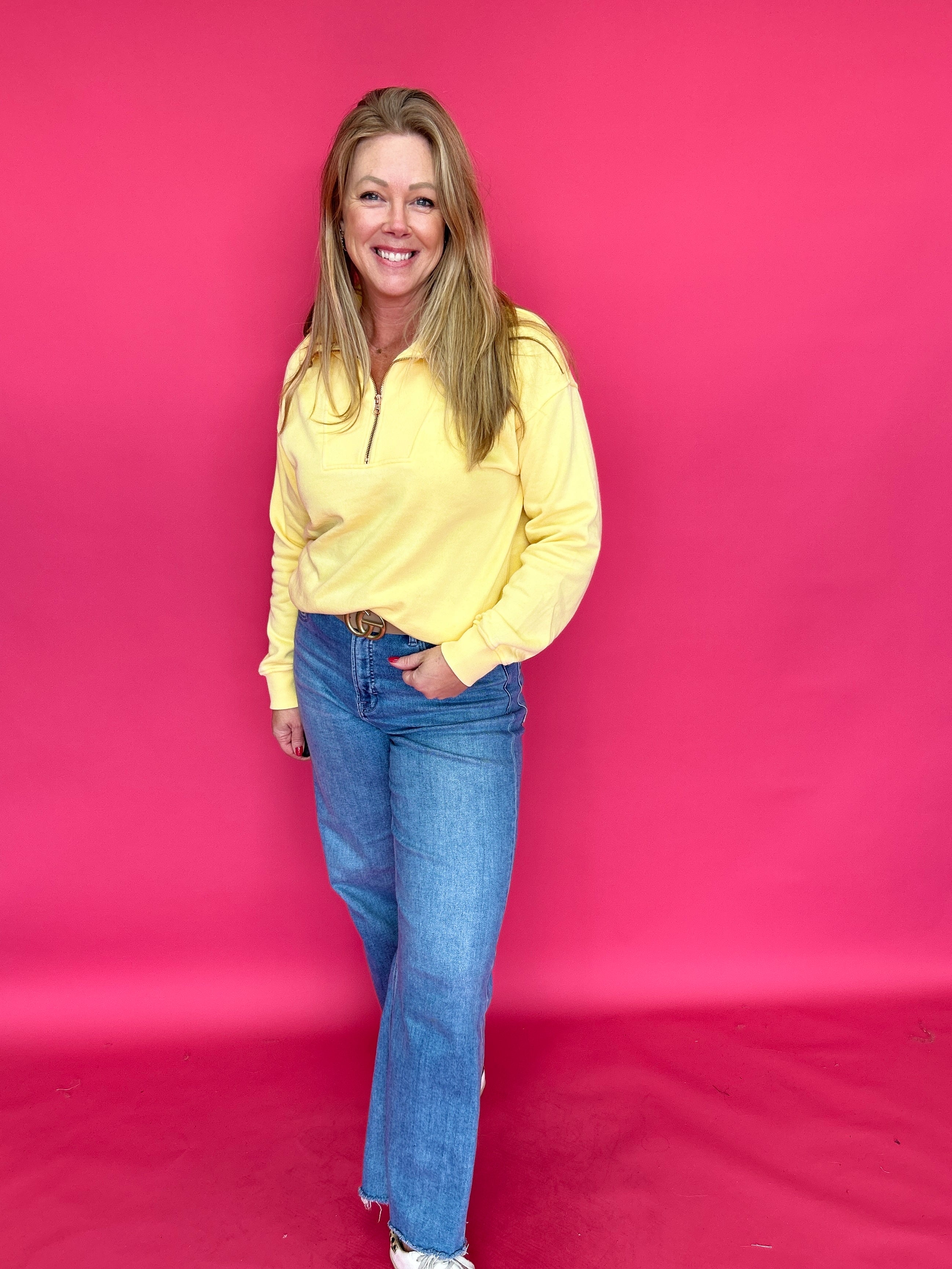 The Isabella Half-Zip Sweatshirt in Yellow - Shabby 2 Chic Boutiques