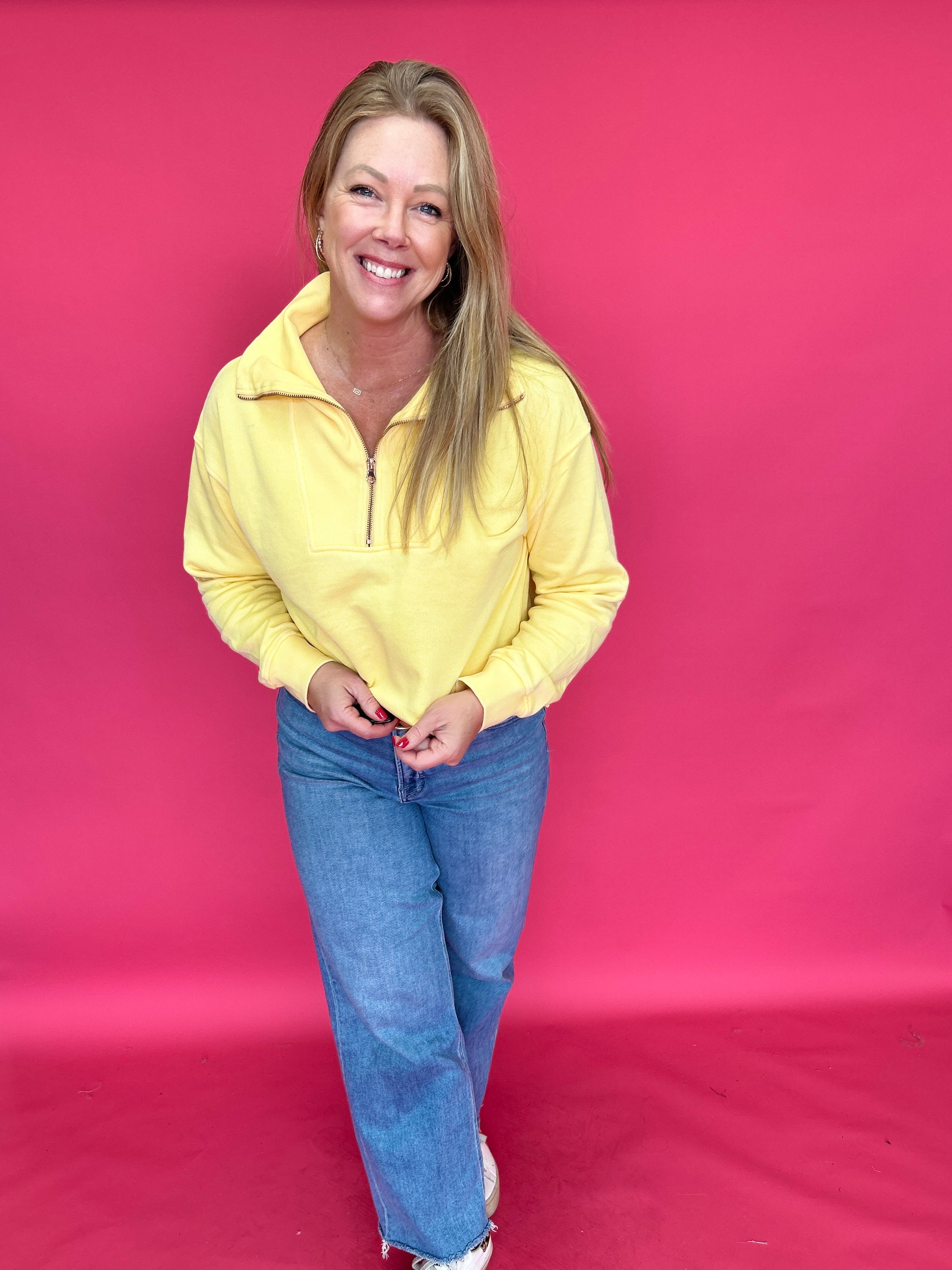 The Isabella Half-Zip Sweatshirt in Yellow - Shabby 2 Chic Boutiques