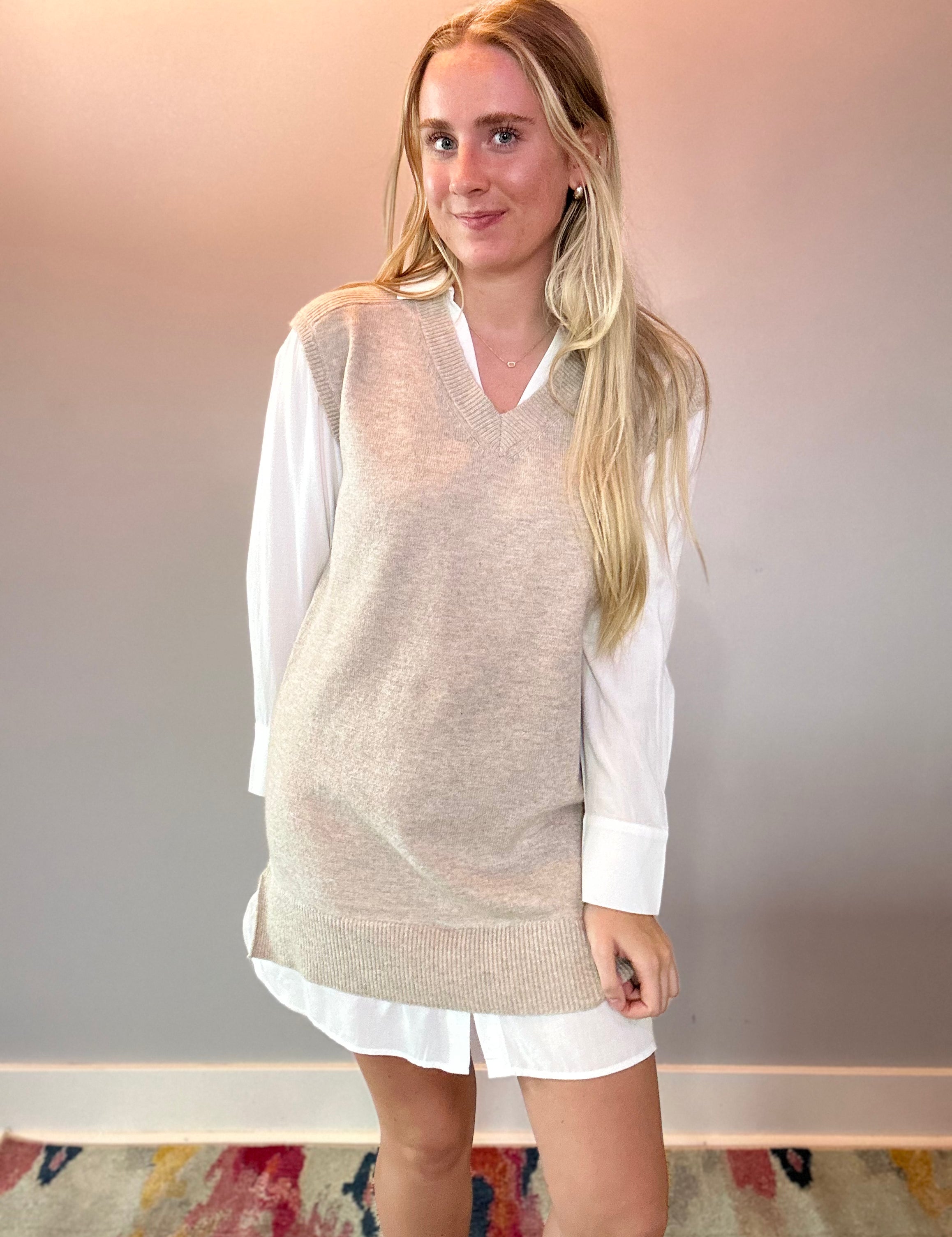 The Layered Texture Shirt Dress – Taupe Edition