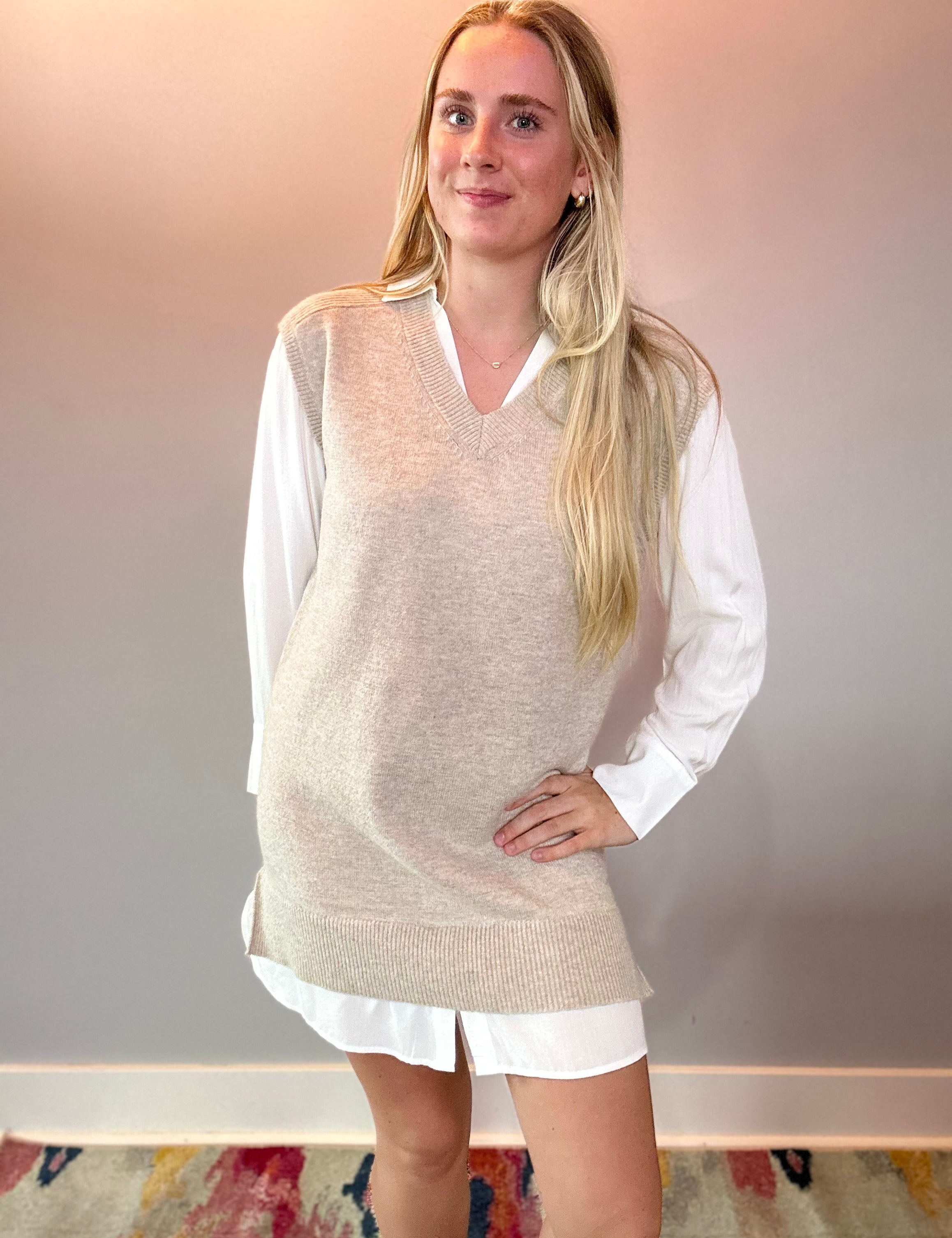 The Layered Texture Shirt Dress – Taupe Edition