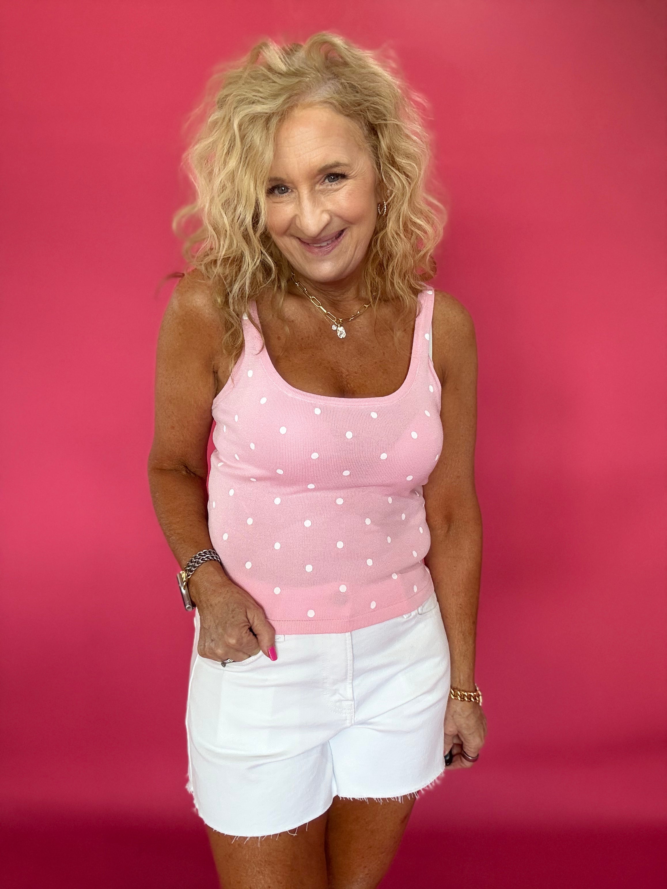 The “Main Character Energy” Polka Dot Tank in Pink - Shabby 2 Chic Boutiques