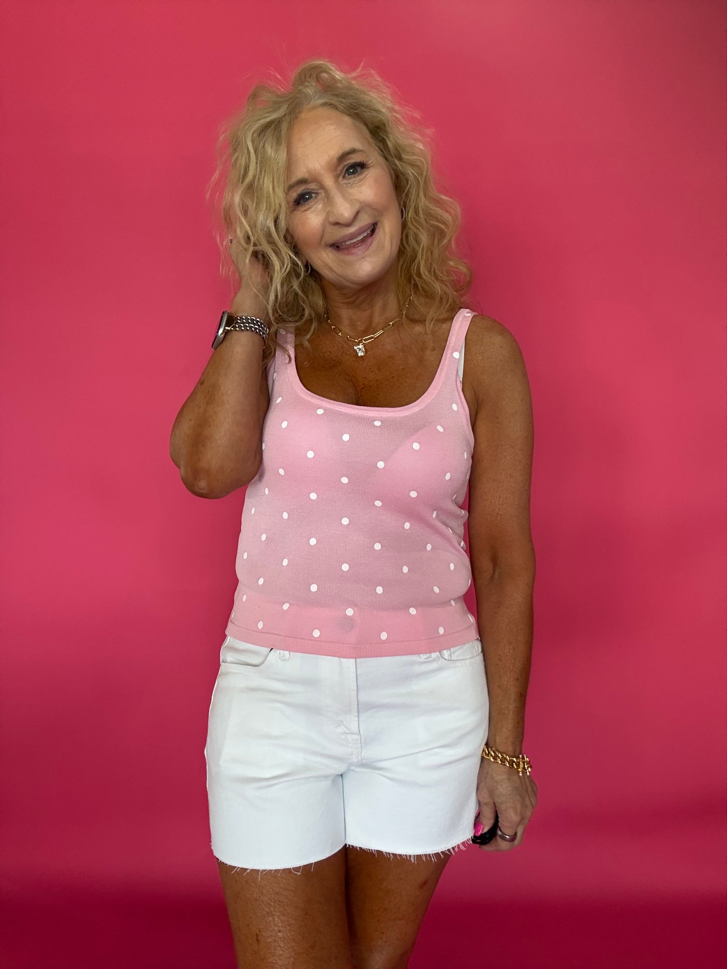 The “Main Character Energy” Polka Dot Tank in Pink - Shabby 2 Chic Boutiques