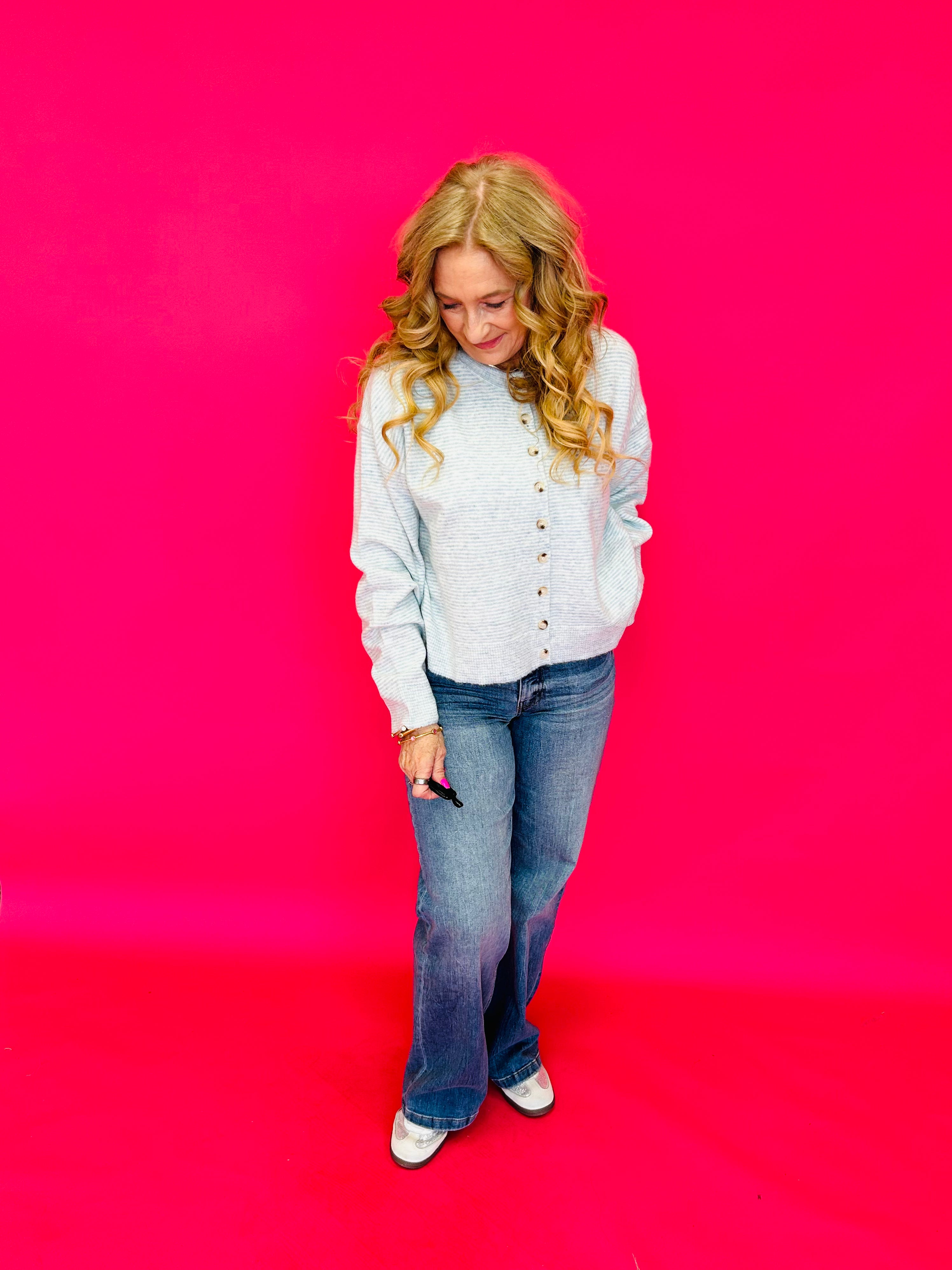 The Mint Days Striped Button-Up Sweater - Shabby 2 Chic Boutiques