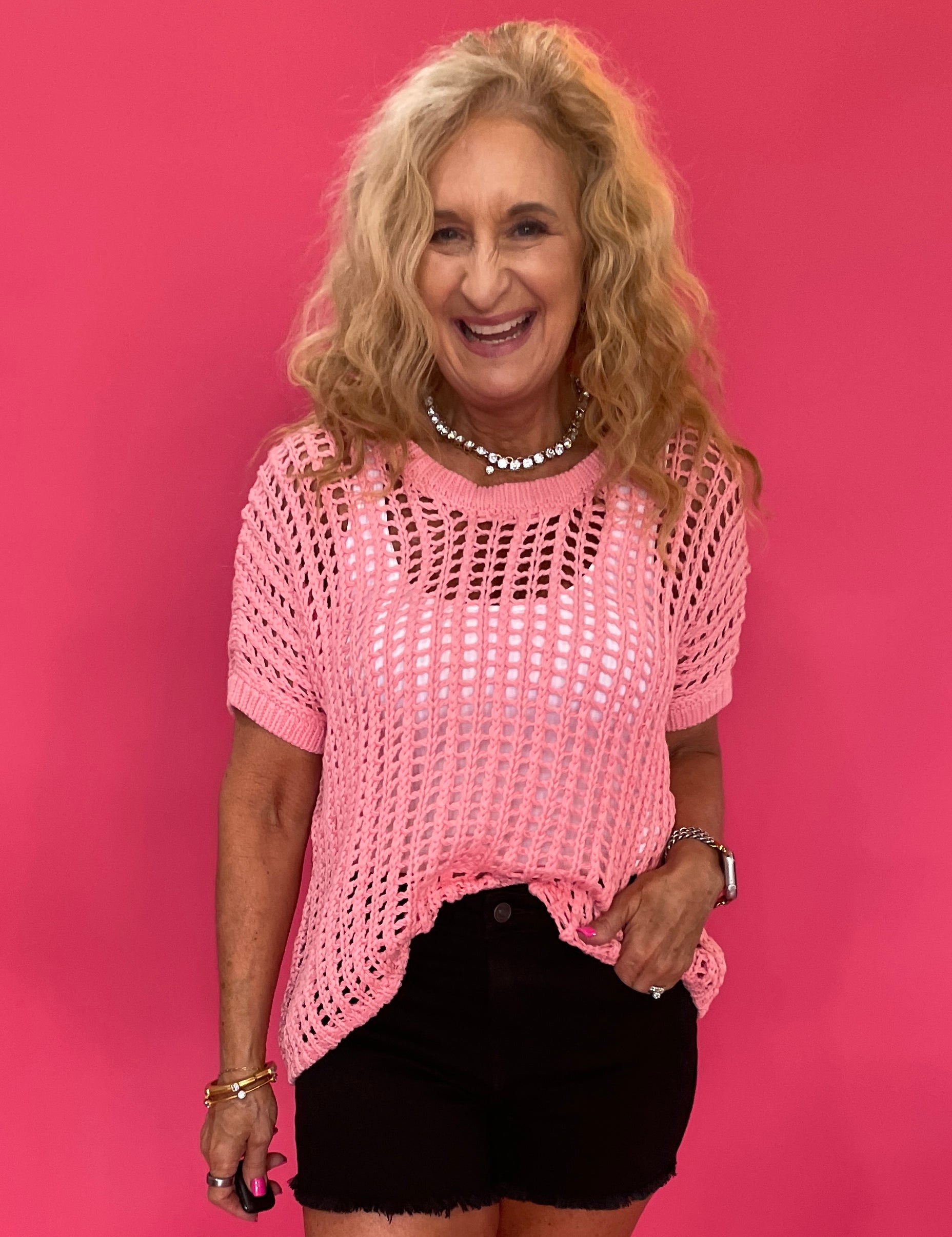 The “Pink Paradise” Crochet Sweater - Shabby 2 Chic Boutiques