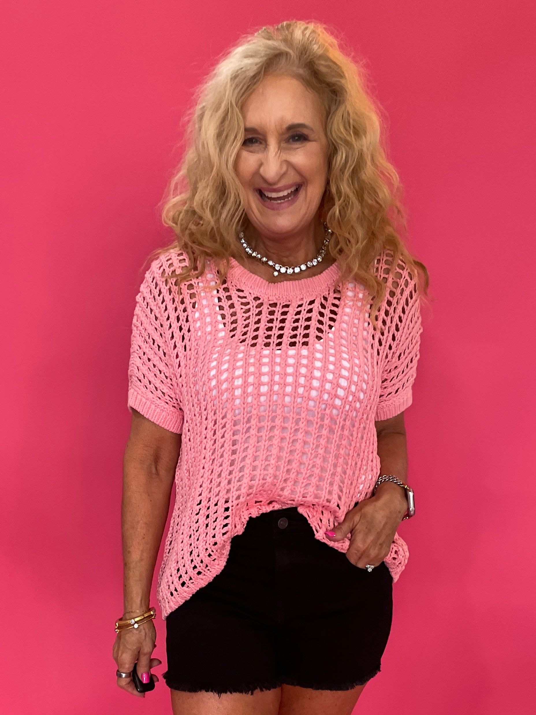 The “Pink Paradise” Crochet Sweater - Shabby 2 Chic Boutiques