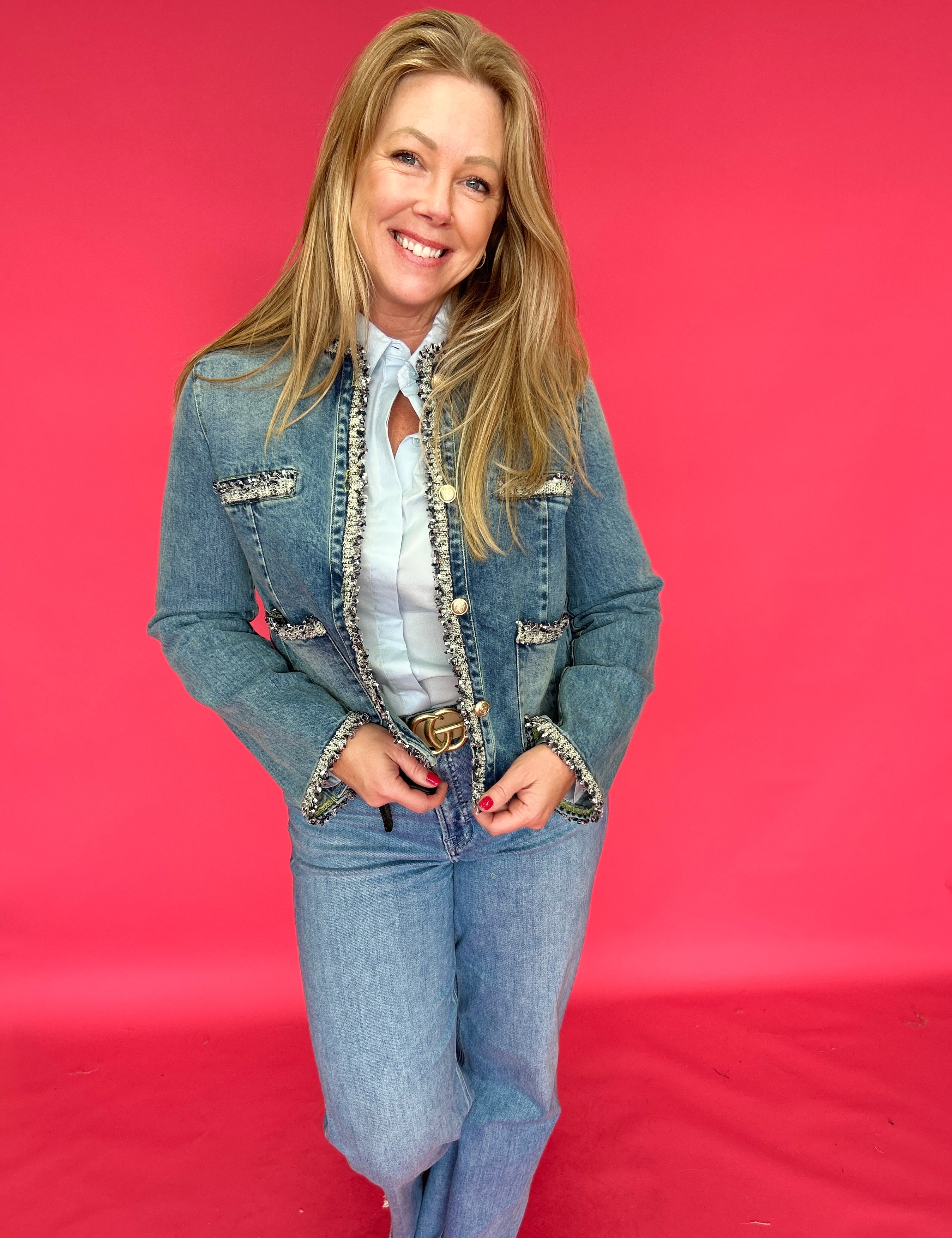 The Polished Edge Tweed-Trim Denim Jacket - Shabby 2 Chic Boutiques