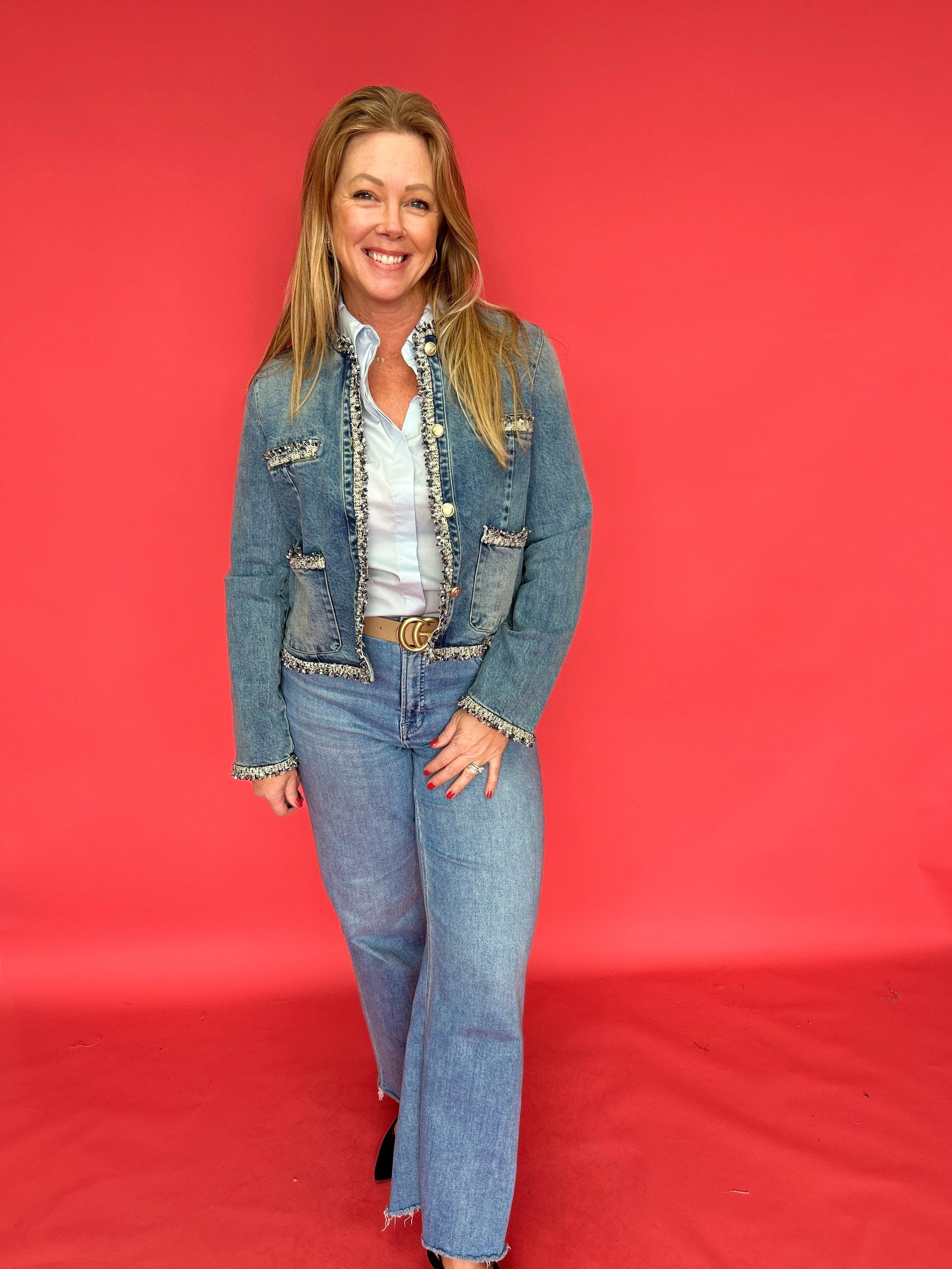The Polished Edge Tweed-Trim Denim Jacket - Shabby 2 Chic Boutiques