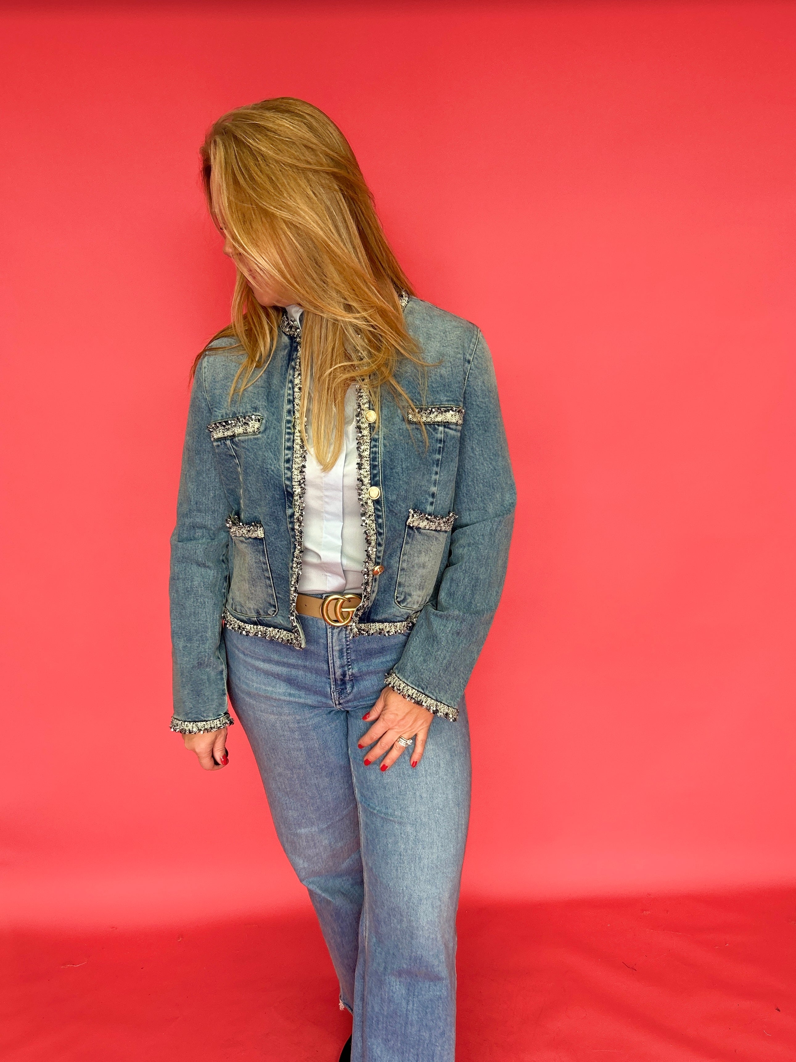 The Polished Edge Tweed-Trim Denim Jacket - Shabby 2 Chic Boutiques