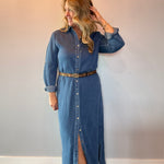 The Prairie Breeze Denim Maxi Dress
