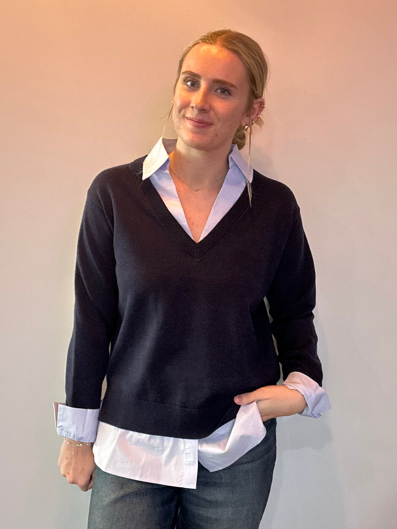 The Prep School Chic Layered Sweater in Navy