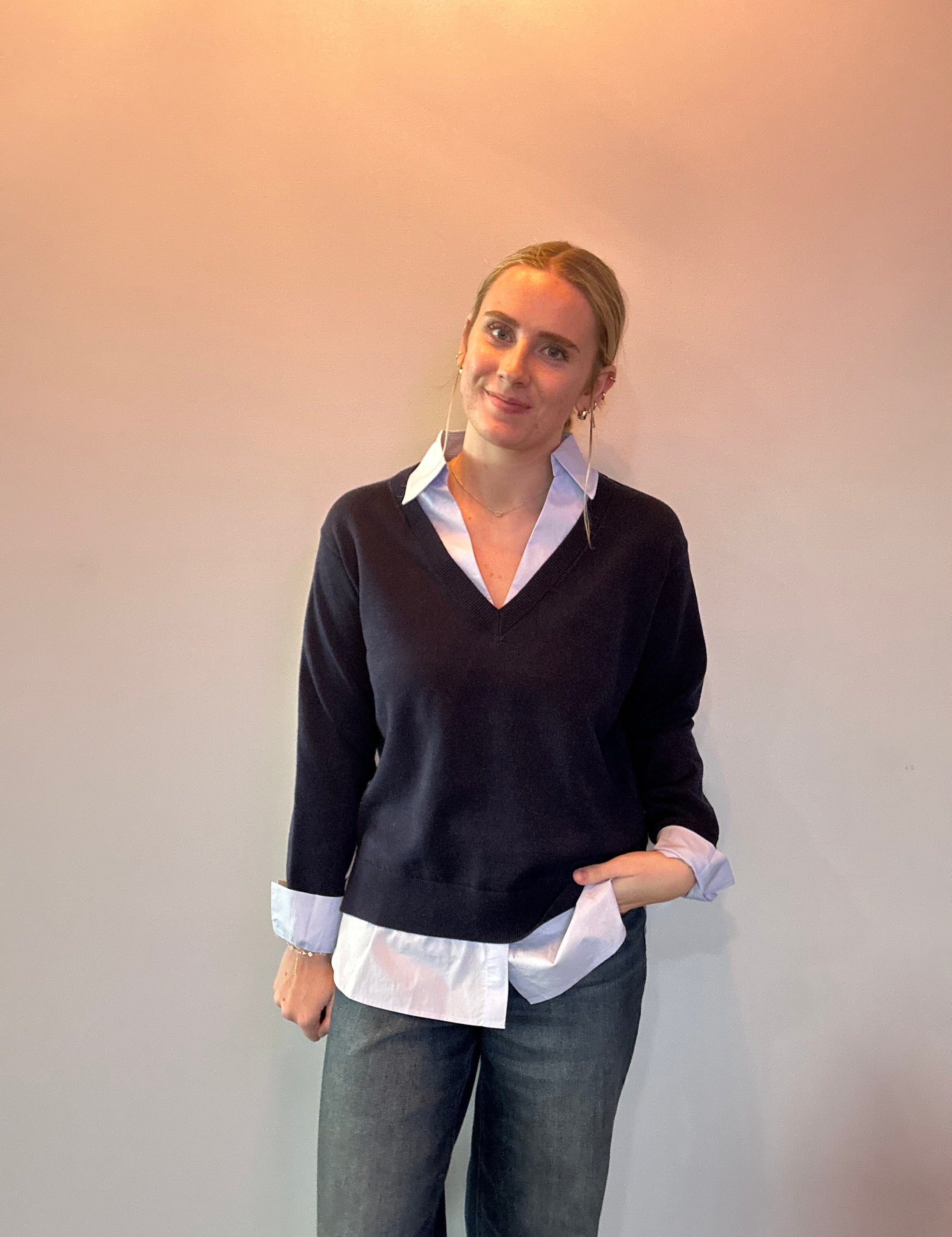 The Prep School Chic Layered Sweater in Navy