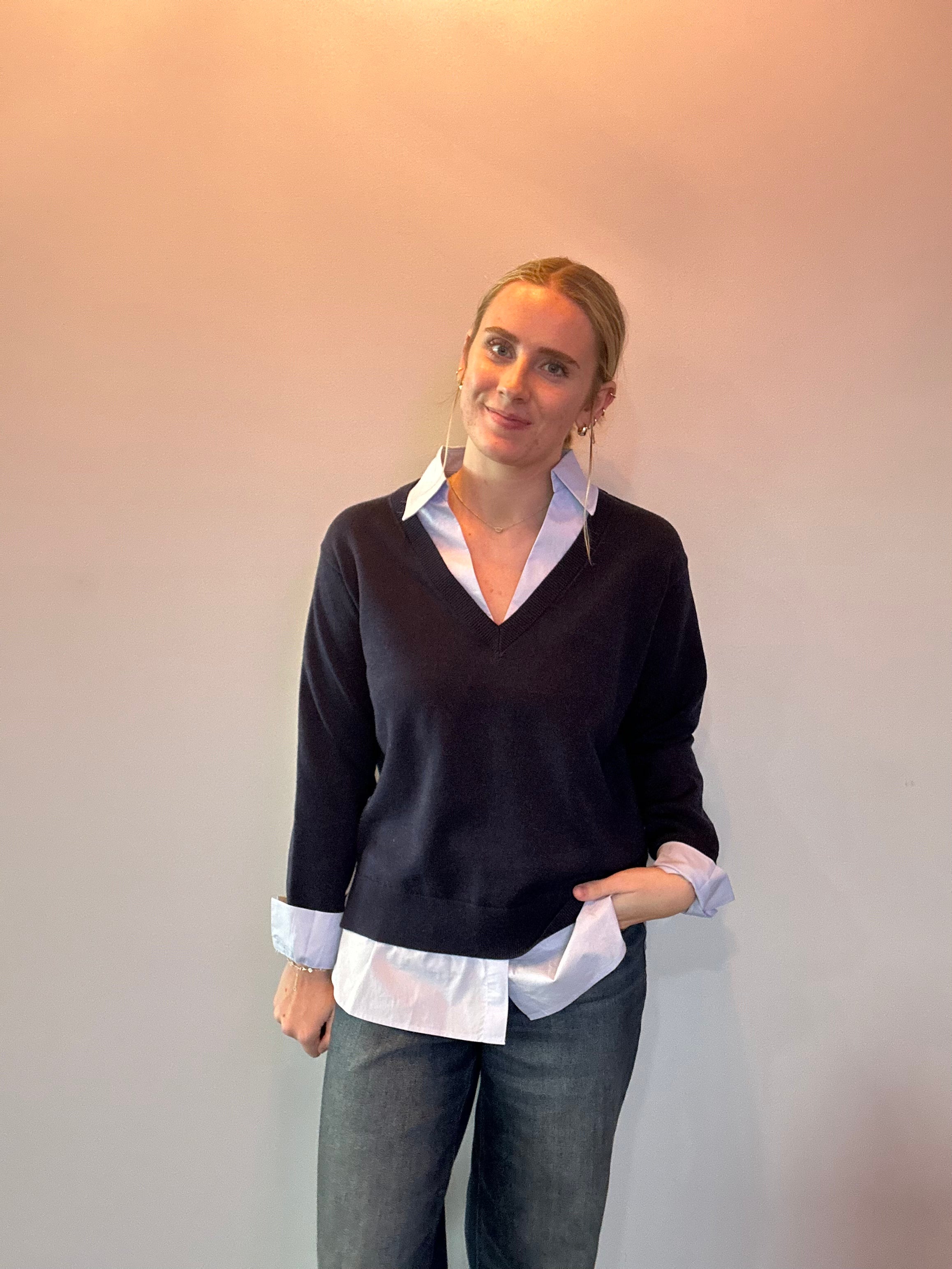 The Prep School Chic Layered Sweater in Navy