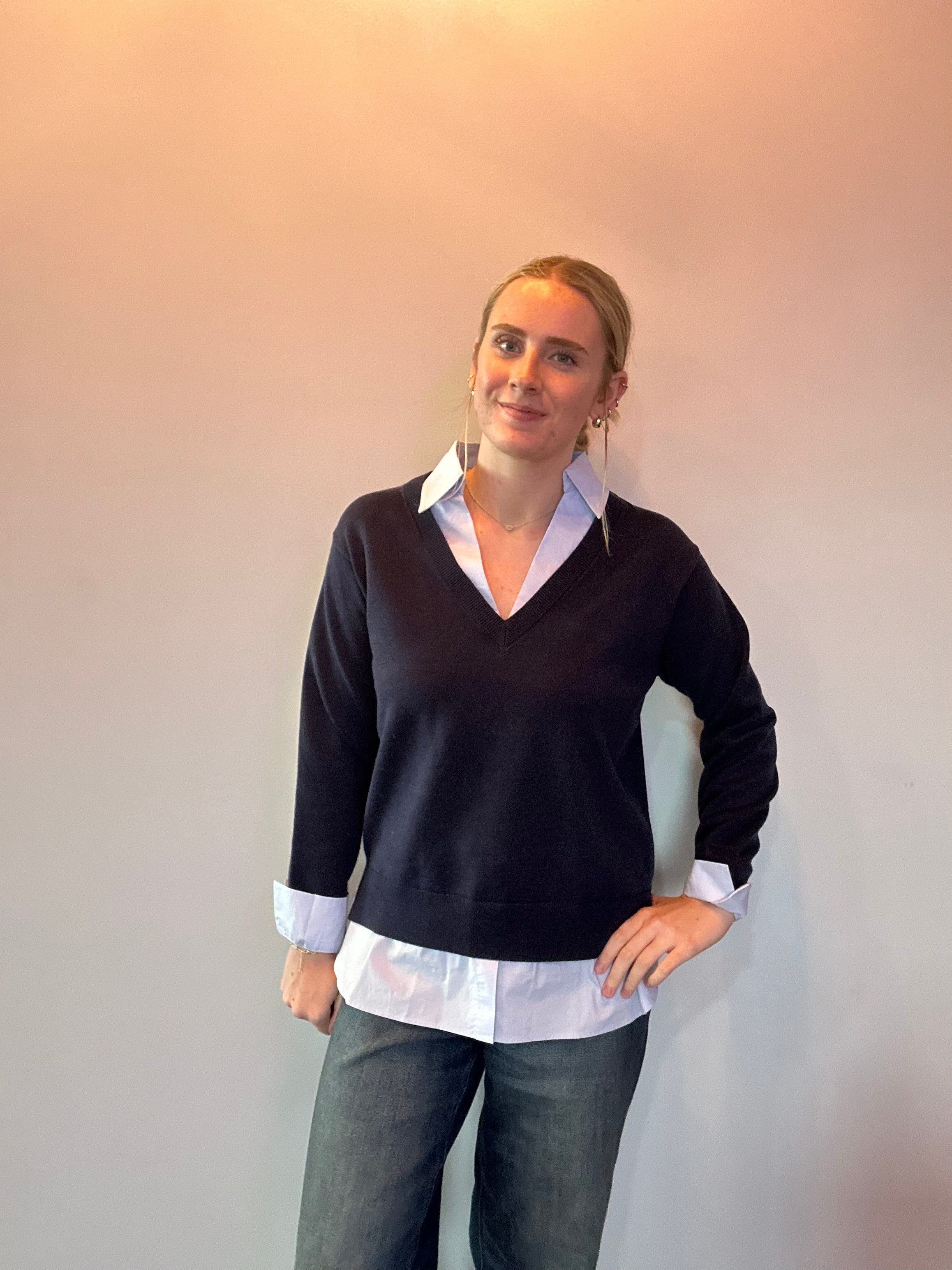 The Prep School Chic Layered Sweater in Navy