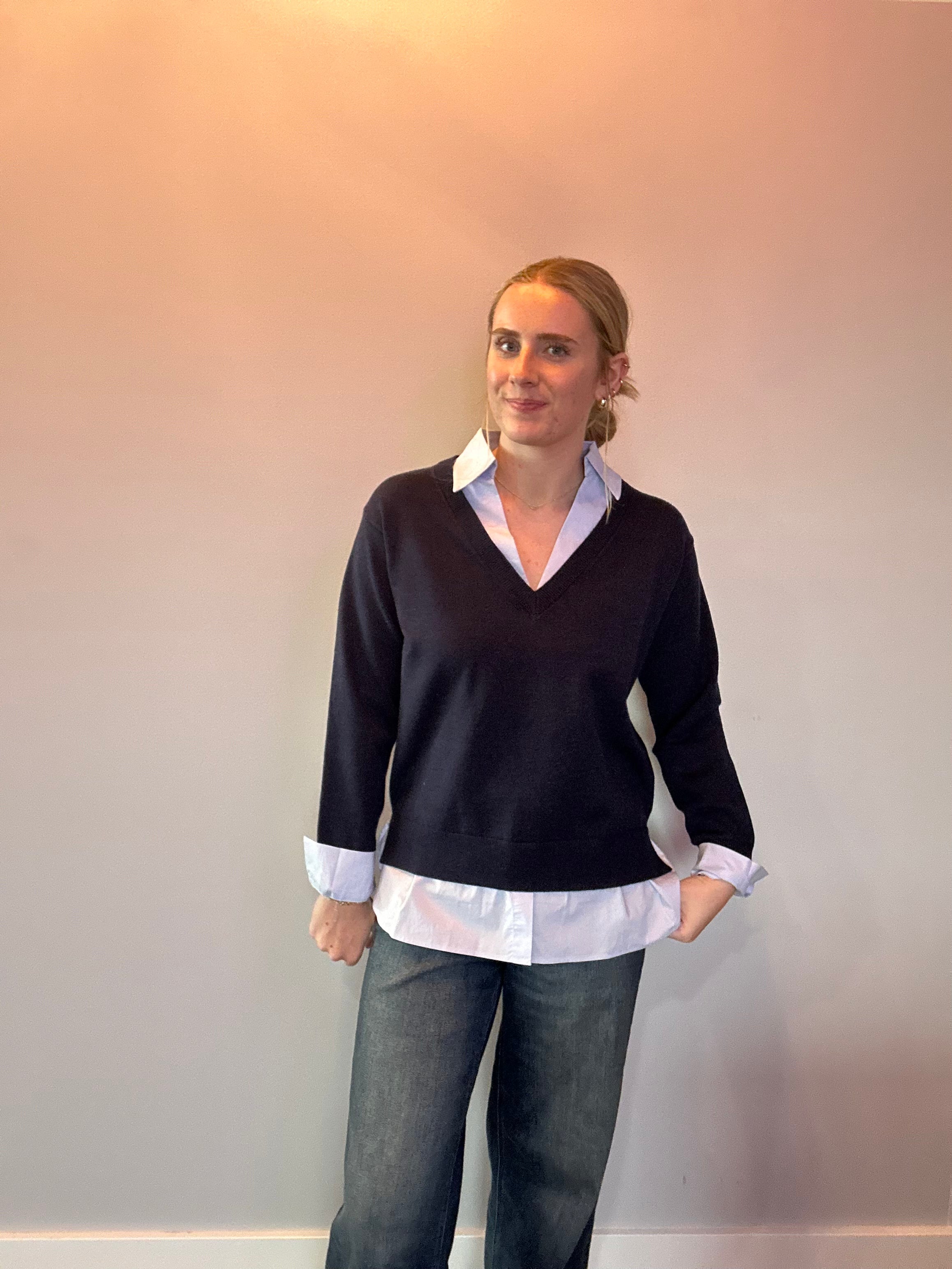 The Prep School Chic Layered Sweater in Navy
