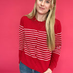 The Red Sweetheart Striped Button Cardigan in Pink Stripes