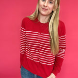 The Red Sweetheart Striped Button Cardigan in Pink Stripes