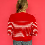 The Red Sweetheart Striped Button Cardigan in Pink Stripes