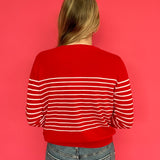 The Red Sweetheart Striped Button Cardigan in Pink Stripes