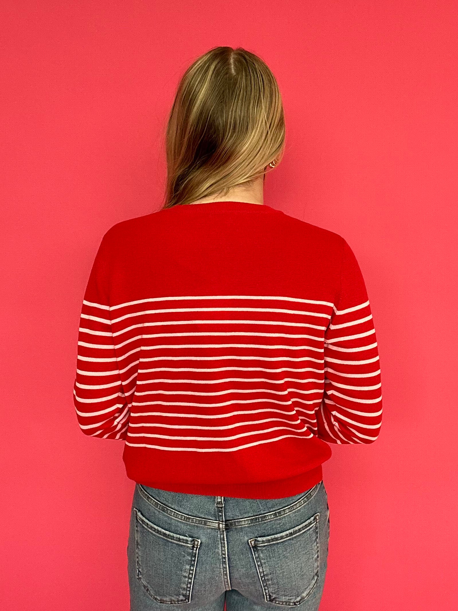 The Red Sweetheart Striped Button Cardigan in Pink Stripes