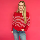 The Red Sweetheart Striped Button Cardigan in Pink Stripes