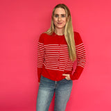 The Red Sweetheart Striped Button Cardigan in Pink Stripes