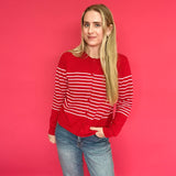 The Red Sweetheart Striped Button Cardigan in Pink Stripes