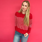 The Red Sweetheart Striped Button Cardigan in Pink Stripes