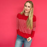 The Red Sweetheart Striped Button Cardigan in Pink Stripes