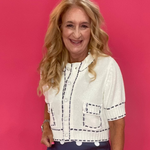 The Riviera Stitch Short Sleeve Cardigan in Ivory