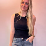 The Sleek Rib Knit Top in Navy