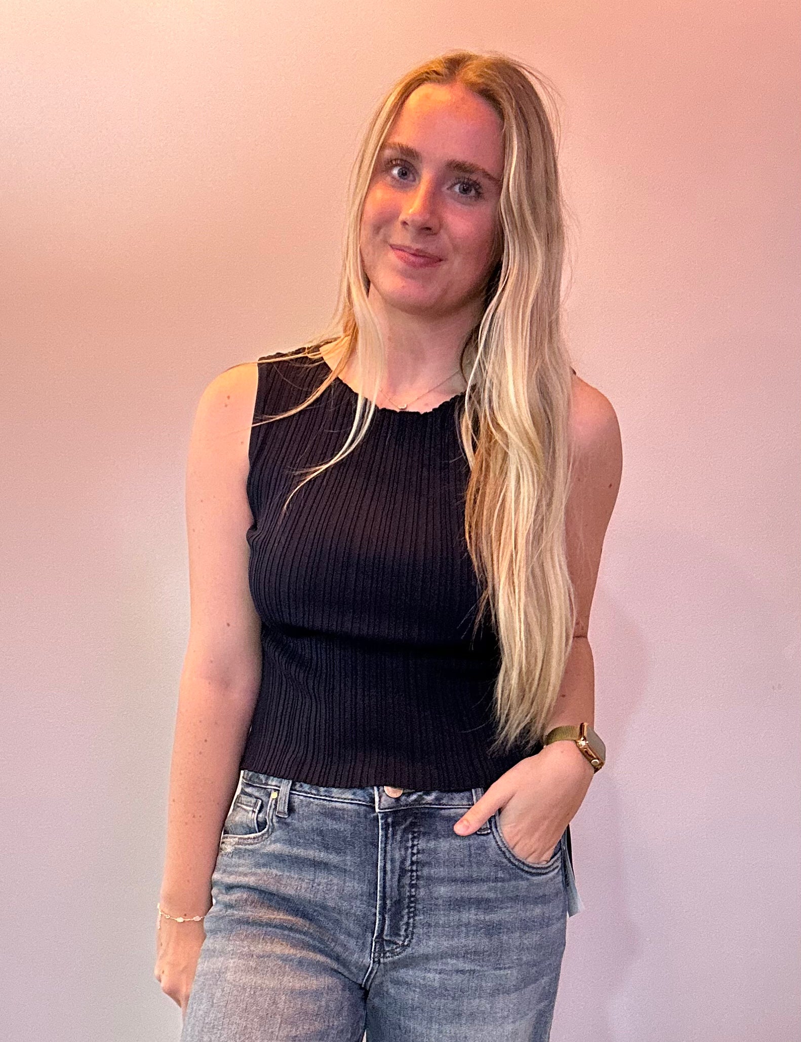 The Sleek Rib Knit Top in Navy