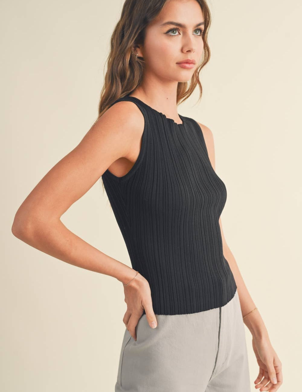 The Sleek Rib Knit Top in Brown