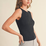 The Sleek Rib Knit Top in Brown