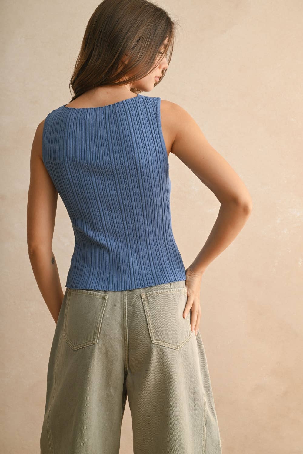 The Sleek Rib Knit Top in Brown