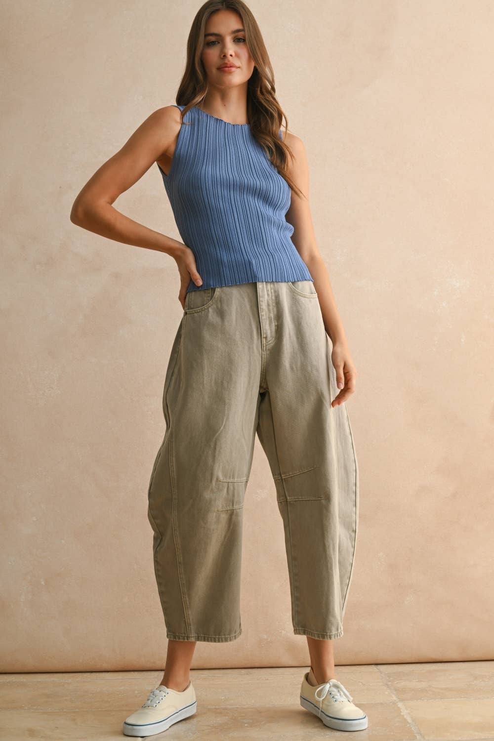 The Sleek Rib Knit Top in Brown