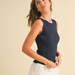 The Sleek Rib Knit Top in Brown